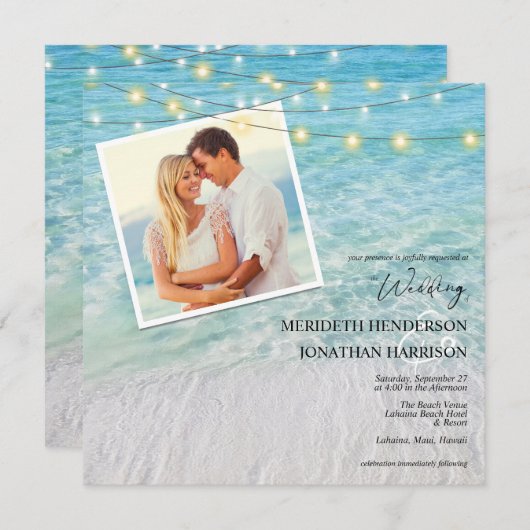 Invitation All In 1 Photo Seaside Beach Lights Carré (Devant / Derrière)
