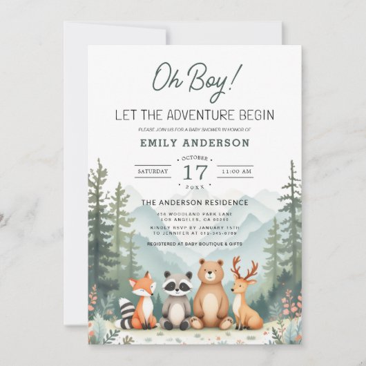 Invitation All in One Adventure lance le Baby shower des bois (Devant)