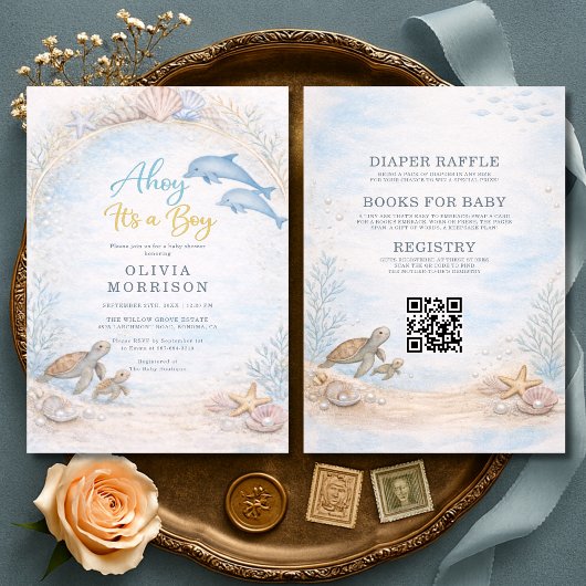 Invitation All in One Ahoy It's a Boy Baby Shower