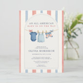 Invitation All in One All American Stripes Baby Shower (Debout devant)