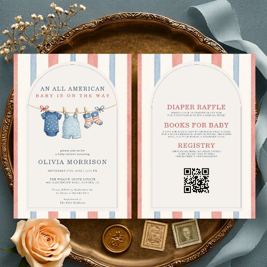 Invitation All in One All American Stripes Baby Shower