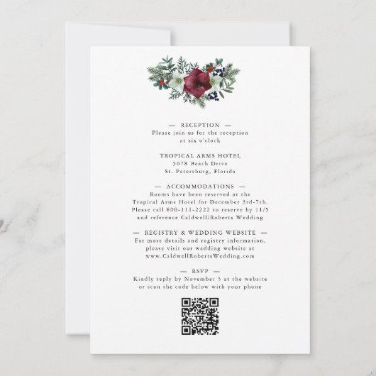 Invitation All in One Amaryllis Pine Gold Mariage d'hiver (Dos)