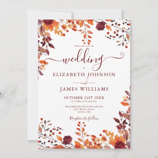 Invitation All In One Automne Automne Floral Feuille Mariage (Devant)