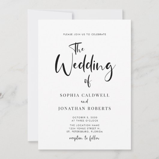 Invitation All in One avec détails Moderne Mariage de calligr (Devant)