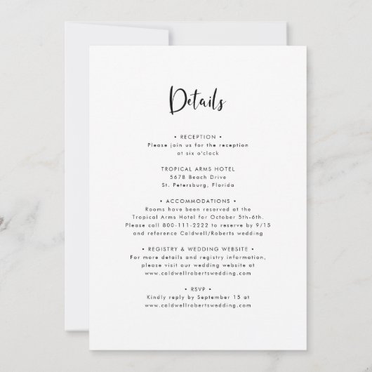 Invitation All in One avec détails Moderne Mariage de calligr (Dos)