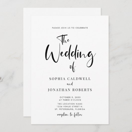 Invitation All in One avec détails Moderne Mariage de calligr (Devant / Derrière)