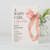 Invitation All in One Baby Girl Pink Bow Baby Shower (Debout devant)
