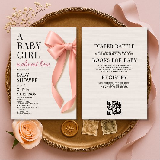 Invitation All in One Baby Girl Pink Bow Baby Shower