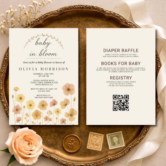Invitation All in One Baby In Bloom Boho QR Code Baby Shower