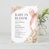 Invitation All in One Baby In Bloom Pink Bow Baby Shower (Debout devant)