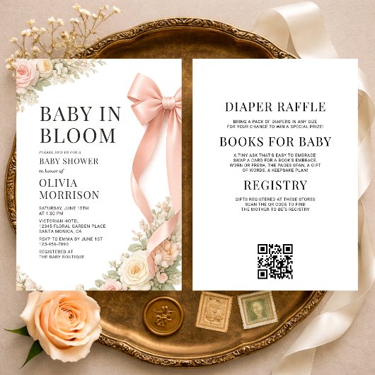 Invitation All in One Baby In Bloom Pink Bow Baby Shower