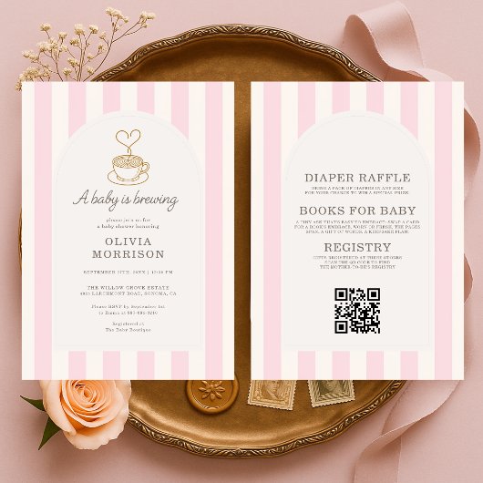 Invitation All in One Baby is Brewing Coffee Pink Baby Shower