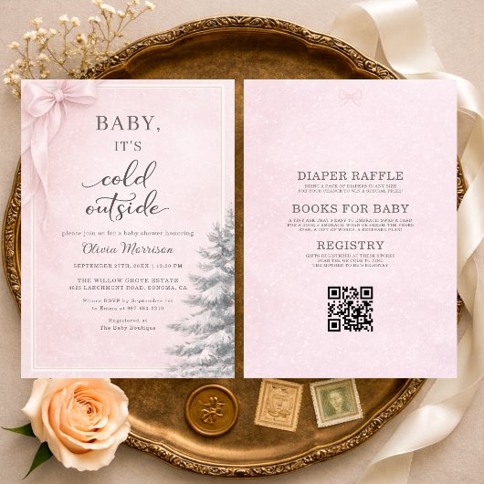 Invitation All in One Baby It's Cold Outside Bow Baby Shower