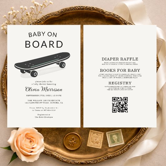 Invitation All in One Baby on Board Skateboard Baby Shower