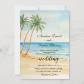 Invitation All in One Beach and Palm Trees QR Code Mariage (Devant)
