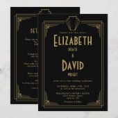 Invitation All In One Black And Gold Mariage des années 1920  (Devant / Derrière)