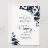 Invitation All in One Black White Floral Wedding (Devant)