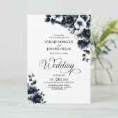 Invitation All in One Black White Floral Wedding (Debout devant)