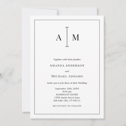 Invitation All-In-One Black White Monogram Minimal Wedding (Devant)