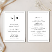 Invitation All-In-One Black White Monogram Minimal Wedding
