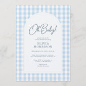 Invitation All in One Blue Oh Baby Gingham Baby Shower (Devant)