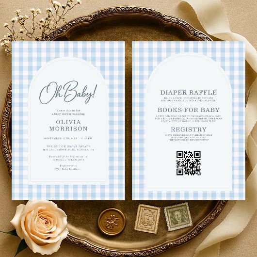Invitation All in One Blue Oh Baby Gingham Baby Shower