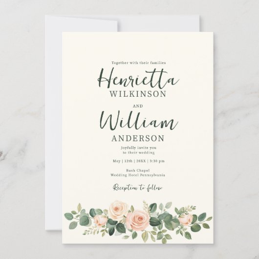 Invitation all in one botanical floral green script (Devant)