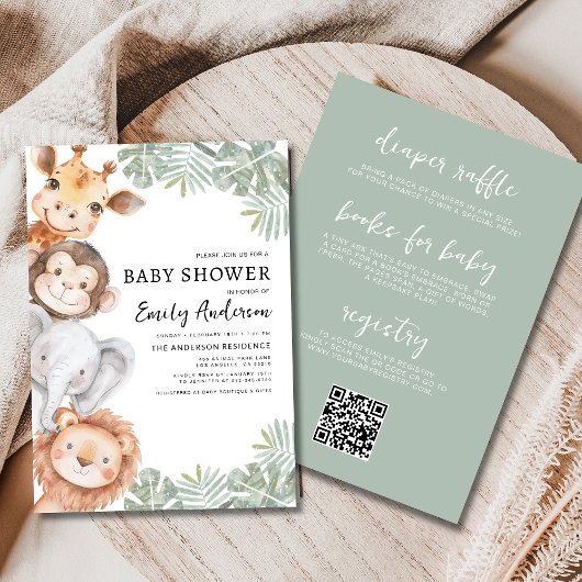Invitation All in One Boys Safari Animaux Baby shower
