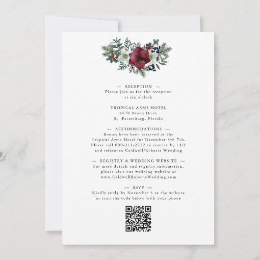 Invitation All in One Burgundy Amaryllis Pine Mariage or (Dos)