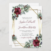 Invitation All in One Burgundy Amaryllis Pine Mariage or (Devant / Derrière)