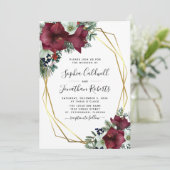 Invitation All in One Burgundy Floral Gold Winter Wedding (Debout devant)