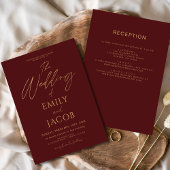 Invitation All in One Burgundy Gold Mariage Élégant Script