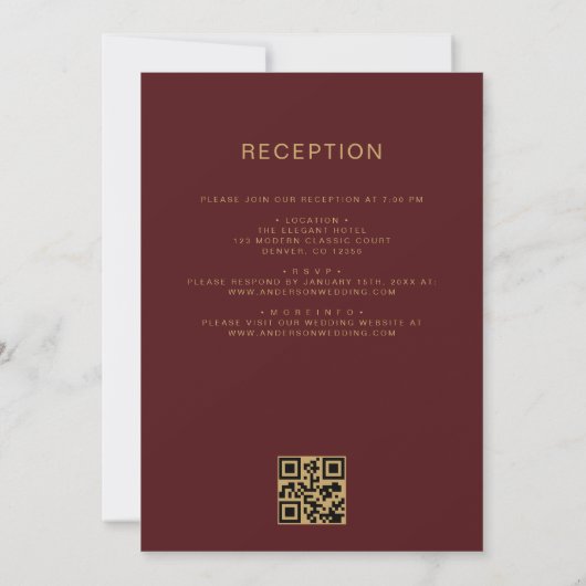 Invitation All in One Burgundy Gold Mariage QR Code Script (Dos)