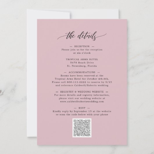 Invitation All in One Calligraphie Chic Dusty Mariage Rose (Dos)