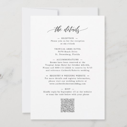 Invitation All in One Calligraphie Mariage noir et blanc (Dos)
