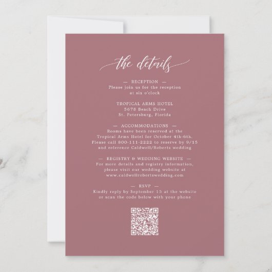 Invitation All in One Calligraphy Mariage Rose Dusty tendance (Dos)