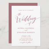 Invitation All in One Calligraphy Mariage Rose Dusty tendance (Devant / Derrière)