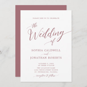 Invitation All in One Calligraphy Mariage Rose Dusty tendance