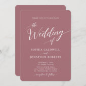 Invitation All in One Calligraphy Mariage Rose Dusty tendance (Devant / Derrière)
