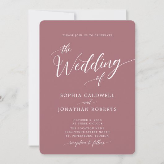Invitation All in One Calligraphy Mariage Rose Dusty tendance (Devant)