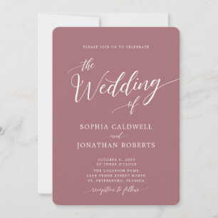 Invitation All in One Calligraphy Mariage Rose Dusty tendance