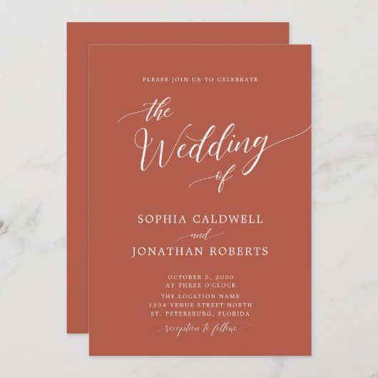 Invitation All in One Calligraphy Mariage tendance en terre c (Devant / Derrière)