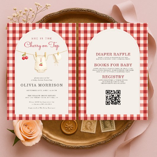 Invitation All in One Cherry on Top Clothesline Baby Shower
