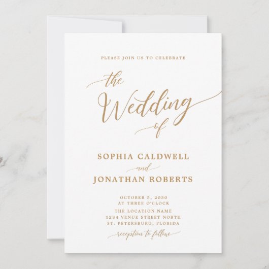 Invitation All in One Classic Gold Calligraphy Mariage (Devant)