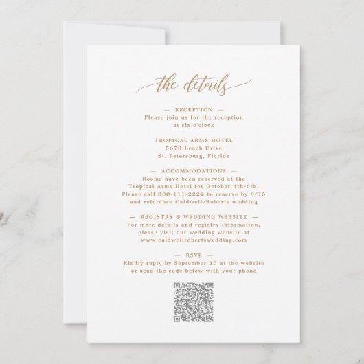 Invitation All in One Classic Gold Calligraphy Mariage (Dos)