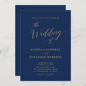 Invitation All in One Classic Gold Calligraphy Marine Mariage (Devant / Derrière)