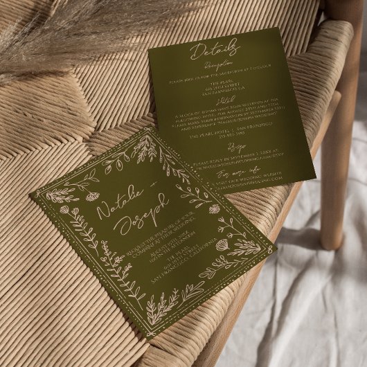 Invitation All In One Drawn Grasslands Floral Garden Wedding