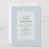 Invitation All in One Dusty Blue Botanical Floral Baby Shower (Devant)