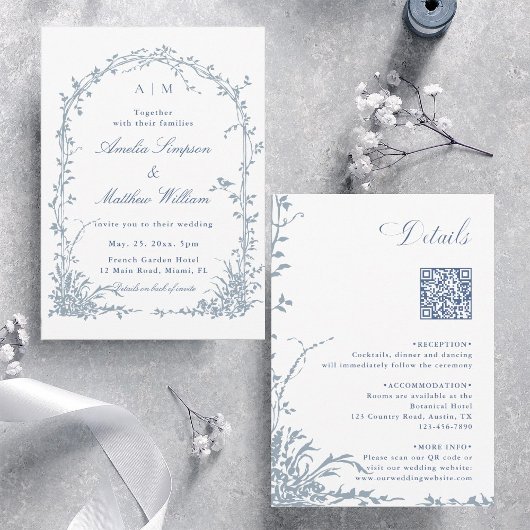Invitation All in One Dusty Blue Floral Garden Wedding Arch 