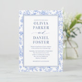 Invitation All in One Dusty Blue French Floral Toile (Debout devant)
